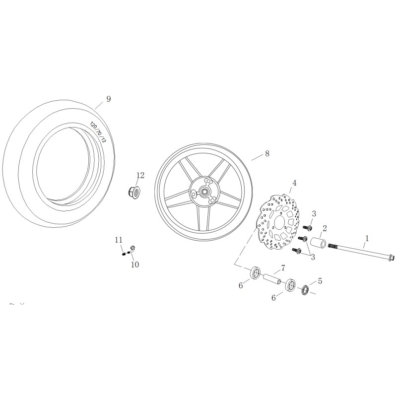 Axe de roue arrière pour A9 ou B MAX 50